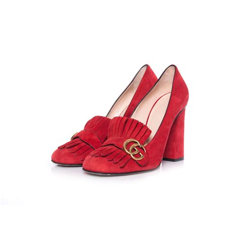 gucci red marmont pumps|gucci kitten heel pumps.